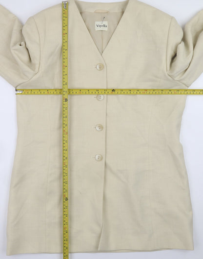 Viyella Women Beige Classic Blazer UK 16 Polyester Modal V-Neck