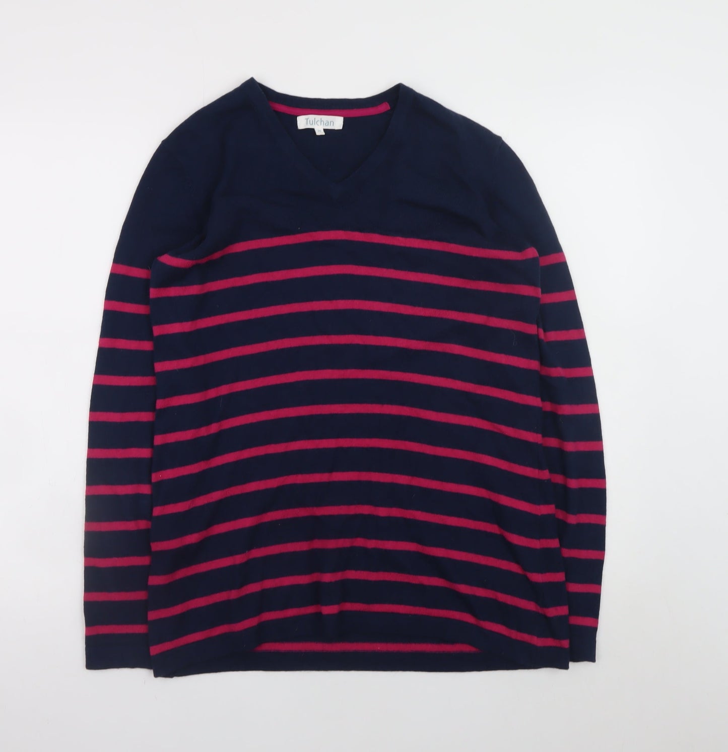 Tulchan Women Blue Pink Striped V-Neck Cotton Jumper M