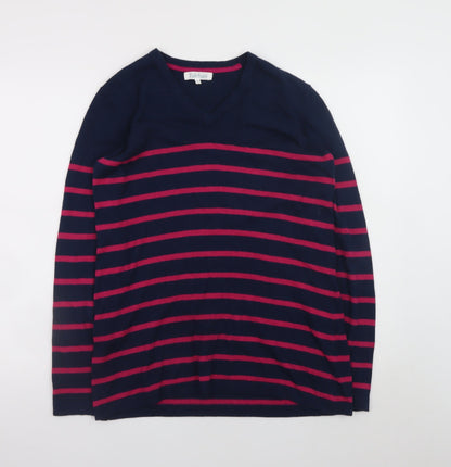 Tulchan Women Blue Pink Striped V-Neck Cotton Jumper M