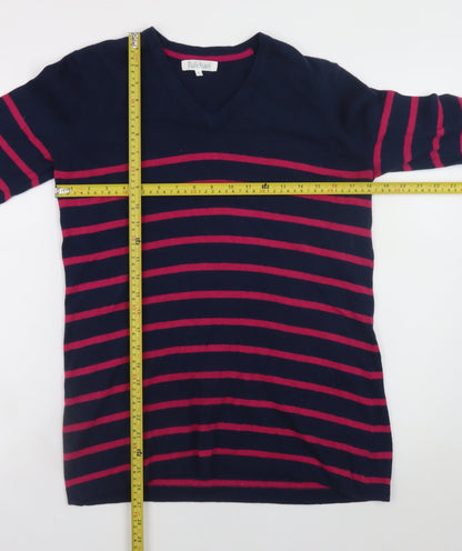 Tulchan Women Blue Pink Striped V-Neck Cotton Jumper M