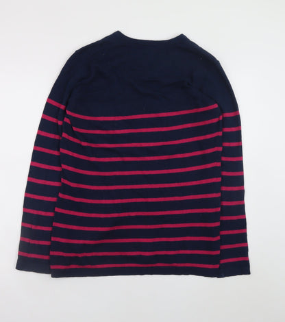 Tulchan Women Blue Pink Striped V-Neck Cotton Jumper M