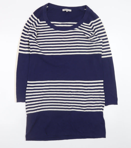 Great Plains Women Blue Striped Jumper Dress L Knit Casual