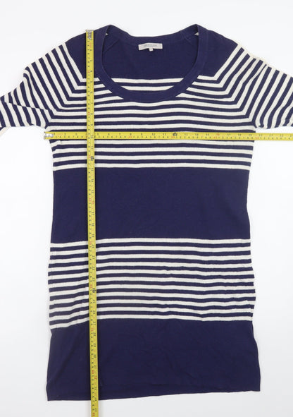 Great Plains Women Blue Striped Jumper Dress L Knit Casual