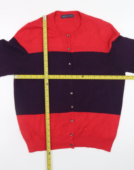 Marks and Spencer Women Red & Purple Colour Block Cardigan Size 16