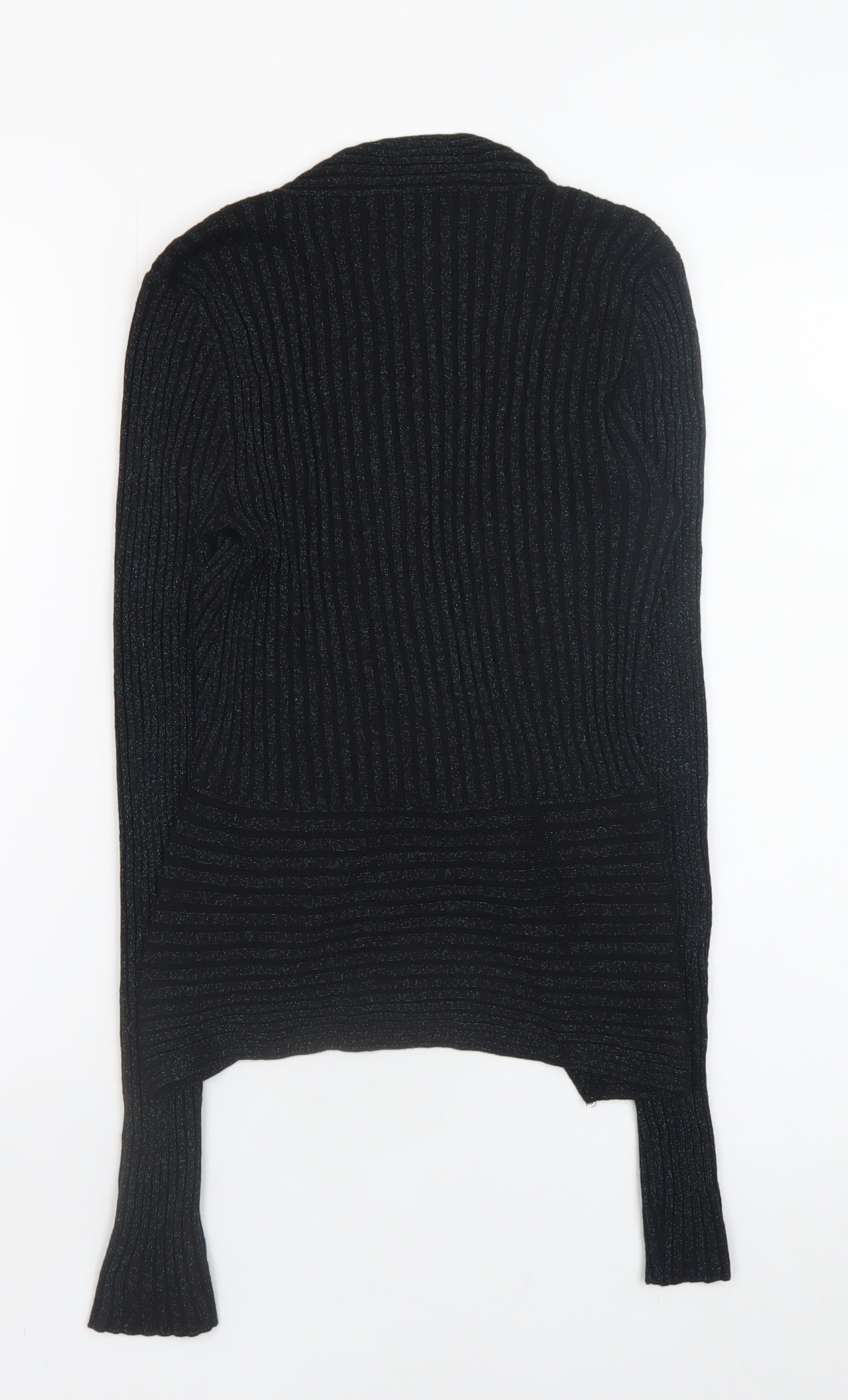 Oasis Women Black Metallic V-Neck Ribbed Knit Jumper Size S