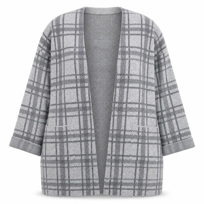 Maine New England Women’s Grey Checked Open Knit Cardigan Size 20