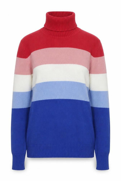 Parke & Ronen Women's Multicoloured Roll Neck Stripe Cotton Jumper Size M