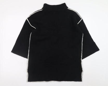 Sweewë Paris Women Black S Shift Knit 3/4 Sleeve High Neck Dress