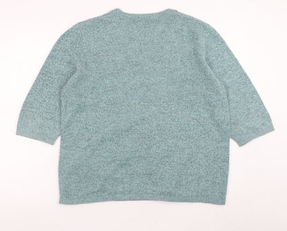Damart Womens Green Embroidered V-Neck 3/4 Sleeve Jumper L 18/20