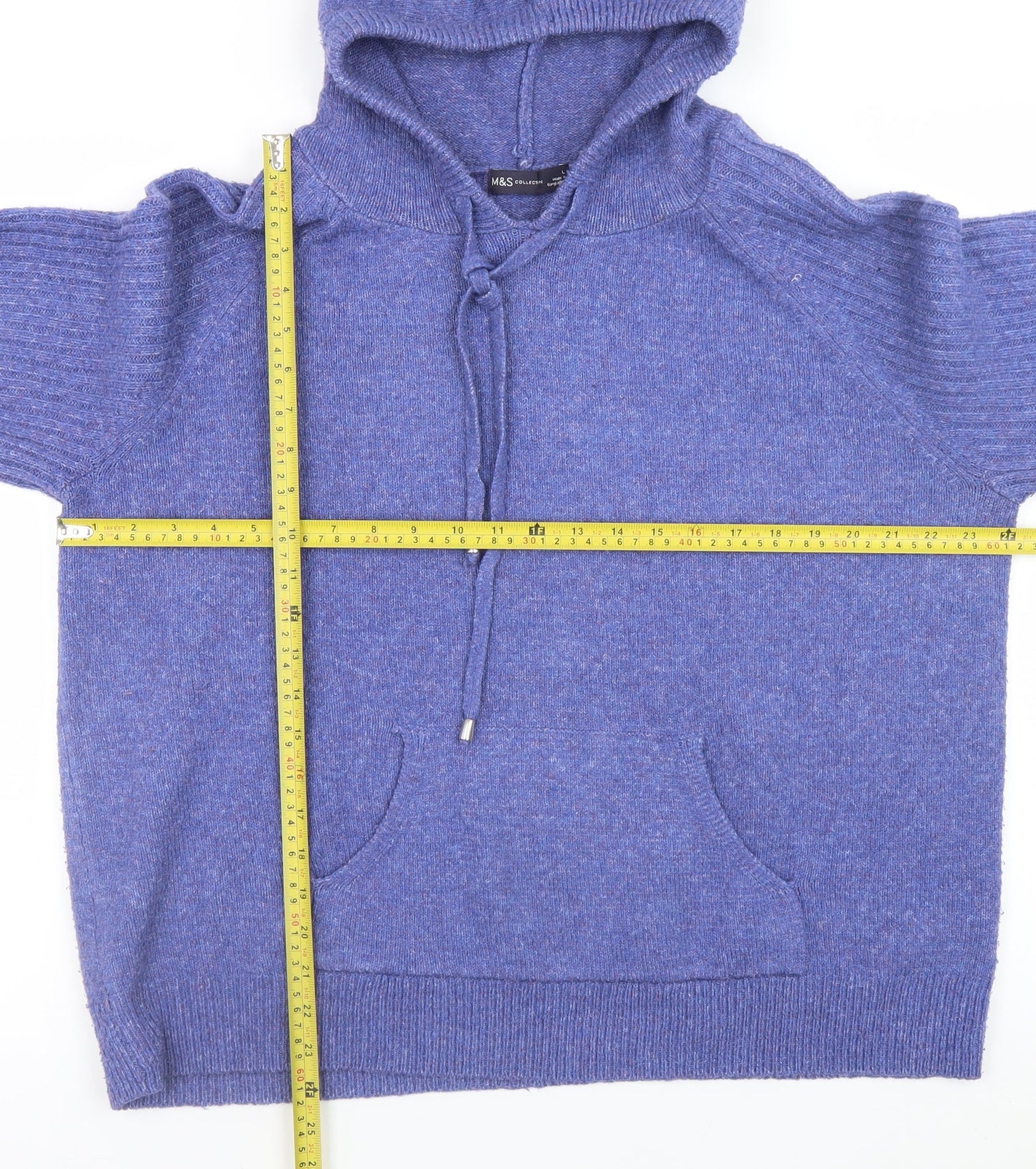 Marks and Spencer Womens Blue Hooded Knit Pullover Jumper Size L
