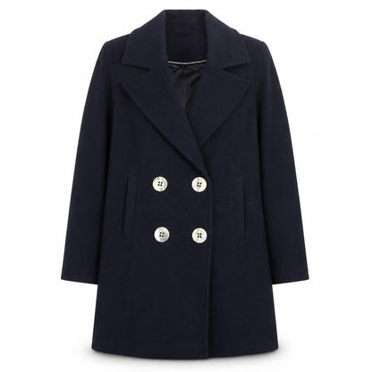 Wallis Womens Blue Pea Coat UK 8 Mid-Length Lined Buttoned