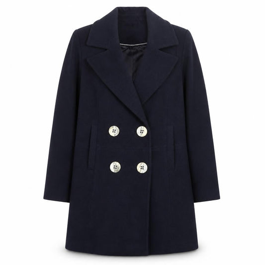 Wallis Womens Blue Pea Coat UK 8 Mid-Length Lined Buttoned