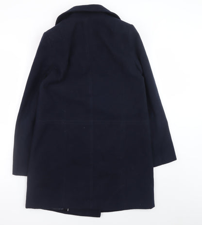 Wallis Womens Blue Pea Coat UK 8 Mid-Length Lined Buttoned