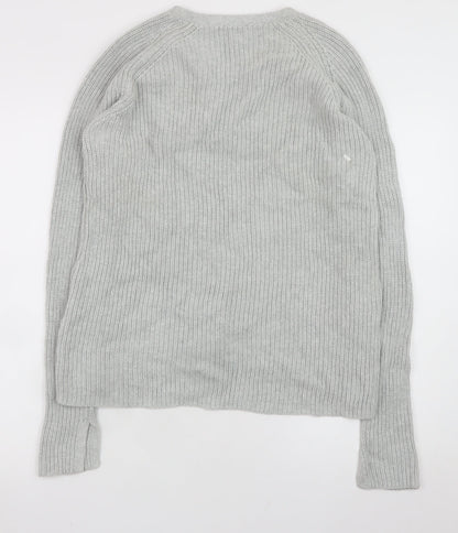 Witchery Women Grey Cotton Lace-Up V-Neck Knit Jumper Size S