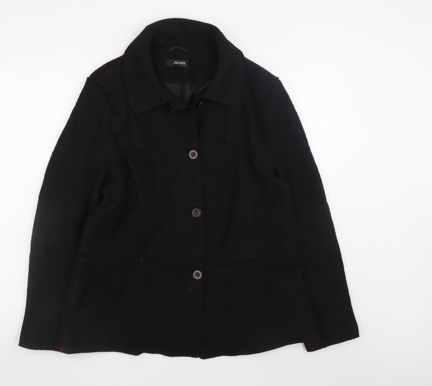 Alexara Women's Black Wool Blend Button Overcoat Size 18