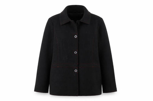 Front view of Alexara Women's Black Wool Blend Button Overcoat, size 18