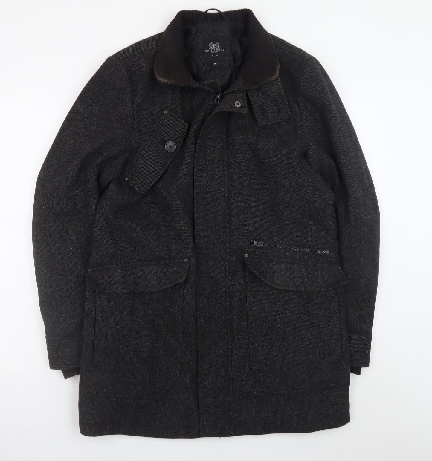 Mens UK Size M Stanley Adams Black Overcoat