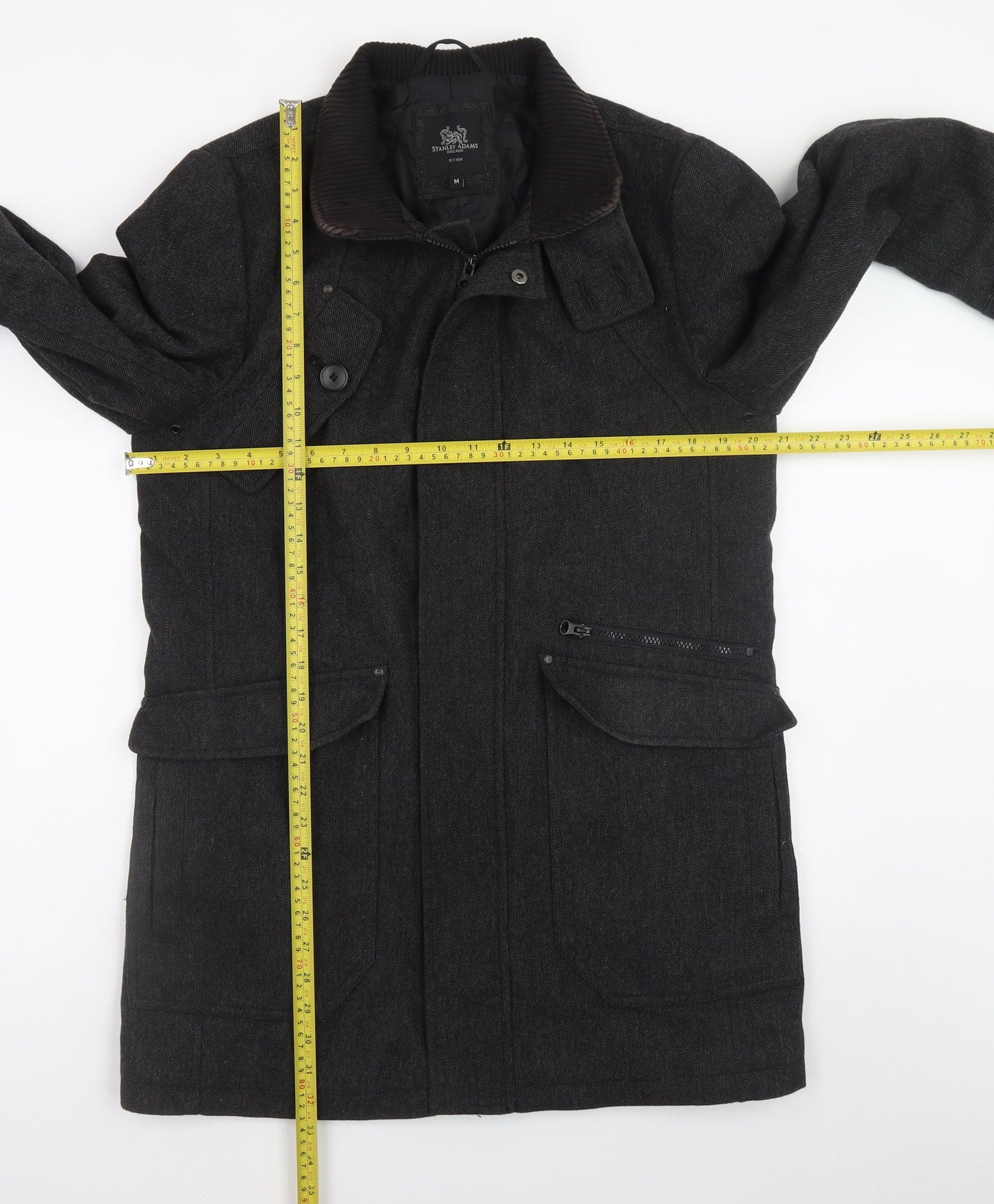 Mens UK Size M Stanley Adams Black Overcoat