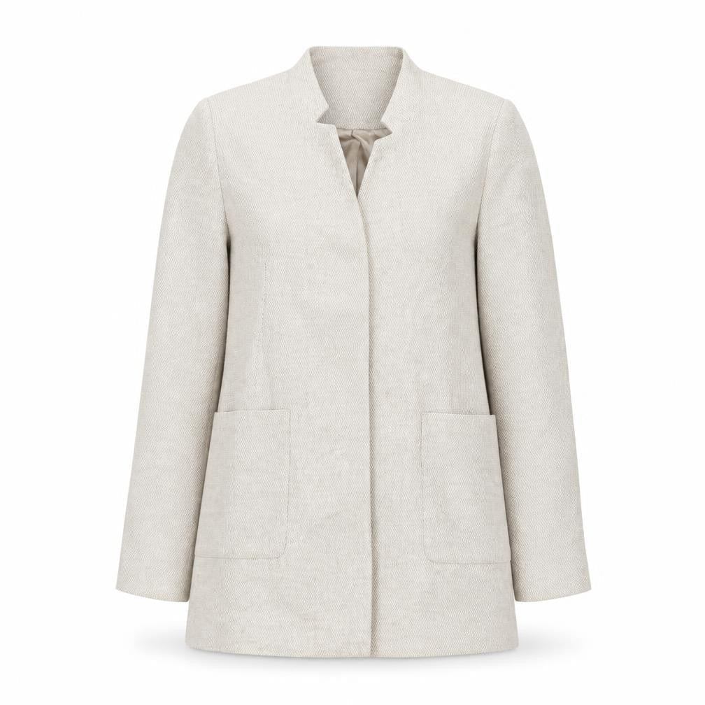 Zara Women Beige Linen Blazer Jacket Size S Casual Mid-Length