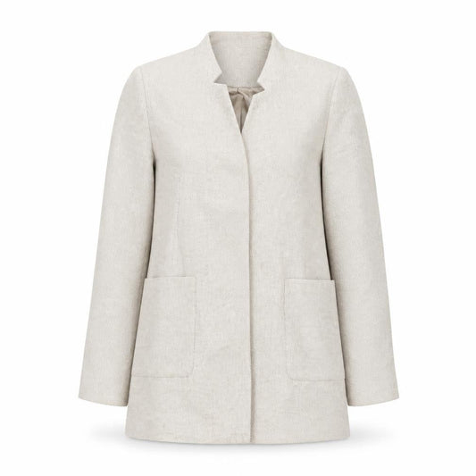 Zara Women Beige Linen Blazer Jacket Size S Casual Mid-Length