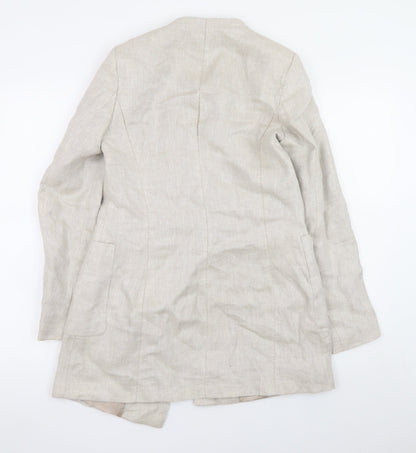 Zara Women Beige Linen Blazer Jacket Size S Casual Mid-Length