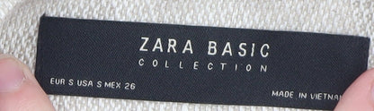 Zara Women Beige Linen Blazer Jacket Size S Casual Mid-Length