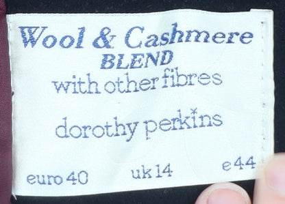 Dorothy Perkins Women's Black Wool Cashmere Blend Overcoat UK 14