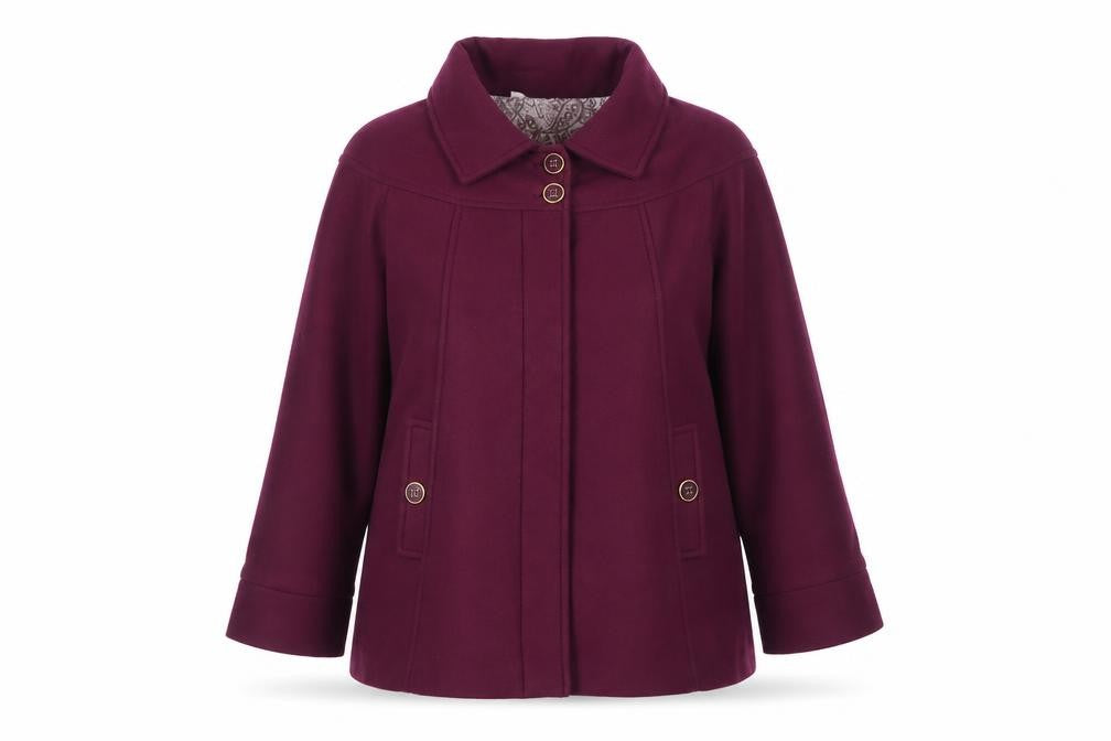 Front view of Anne De Lançay Women's Purple Mid-Length Coat UK 14 Classic Style
