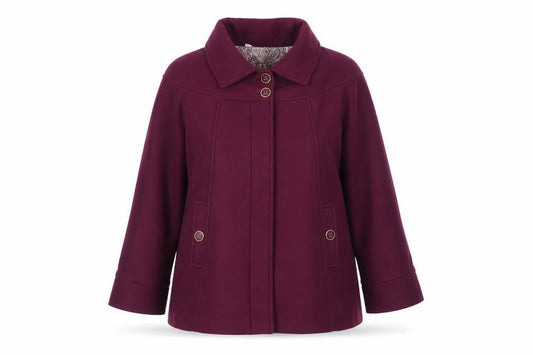 Front view of Anne De Lançay Women's Purple Mid-Length Coat UK 14 Classic Style