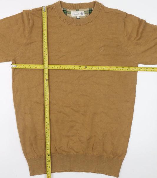 Sterling Men's Beige Cotton Crew Neck Pullover Jumper L