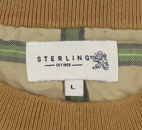 Sterling Men's Beige Cotton Crew Neck Pullover Jumper L
