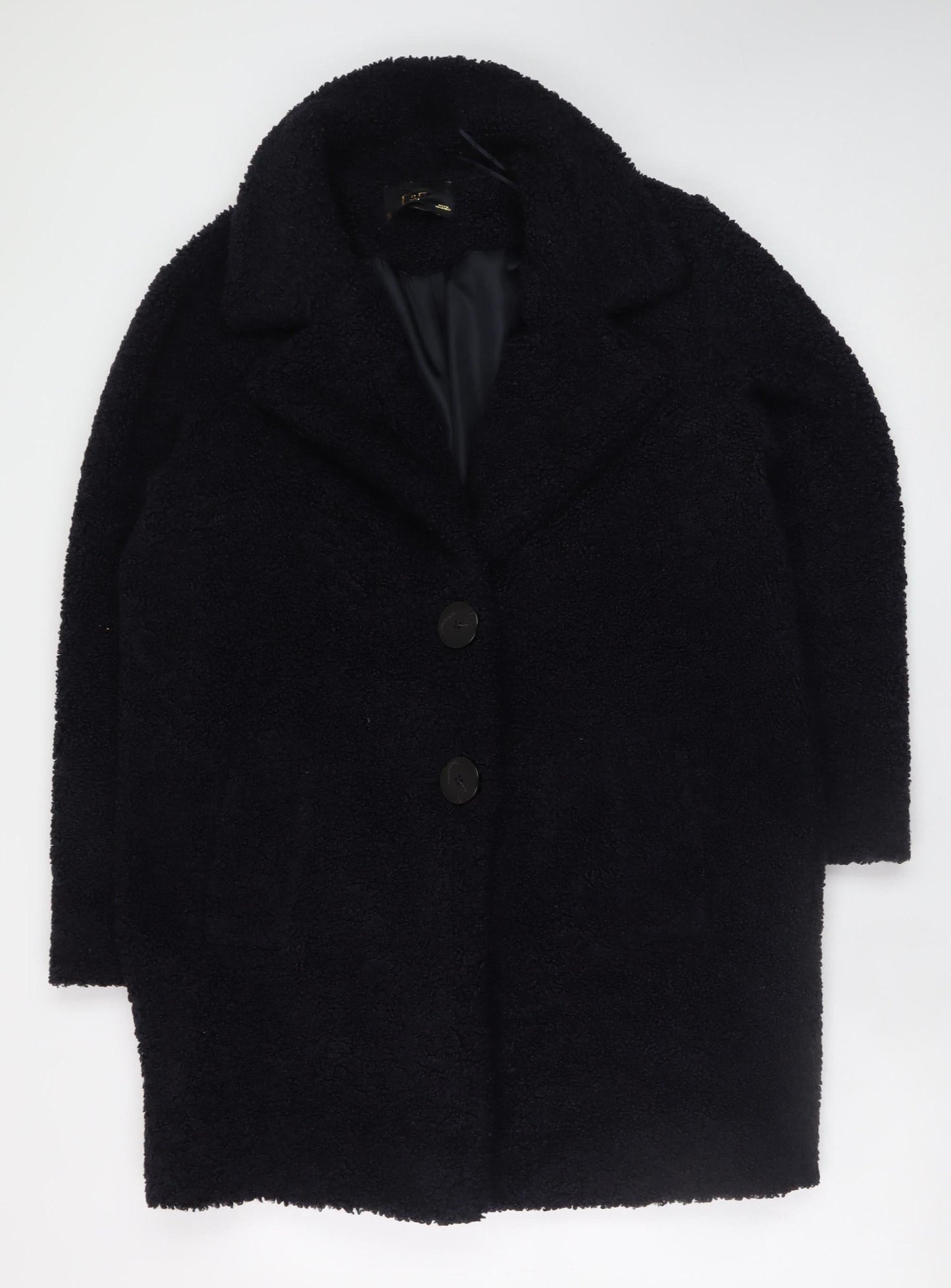 Womens UK Size 10 F&F Black Overcoat