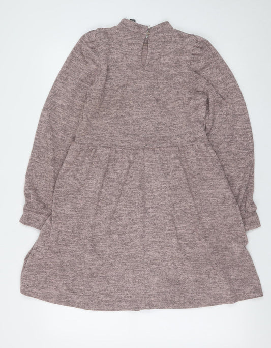 New Look Women Brown Knit Fit & Flare Dress Size 8 Long Sleeve