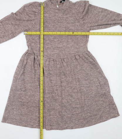 New Look Women Brown Knit Fit & Flare Dress Size 8 Long Sleeve