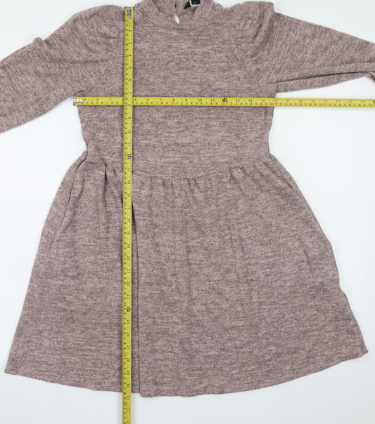 New Look Women Brown Knit Fit & Flare Dress Size 8 Long Sleeve