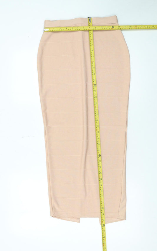 Missguided Women's Beige Midi Bodycon Pencil Skirt Size 10