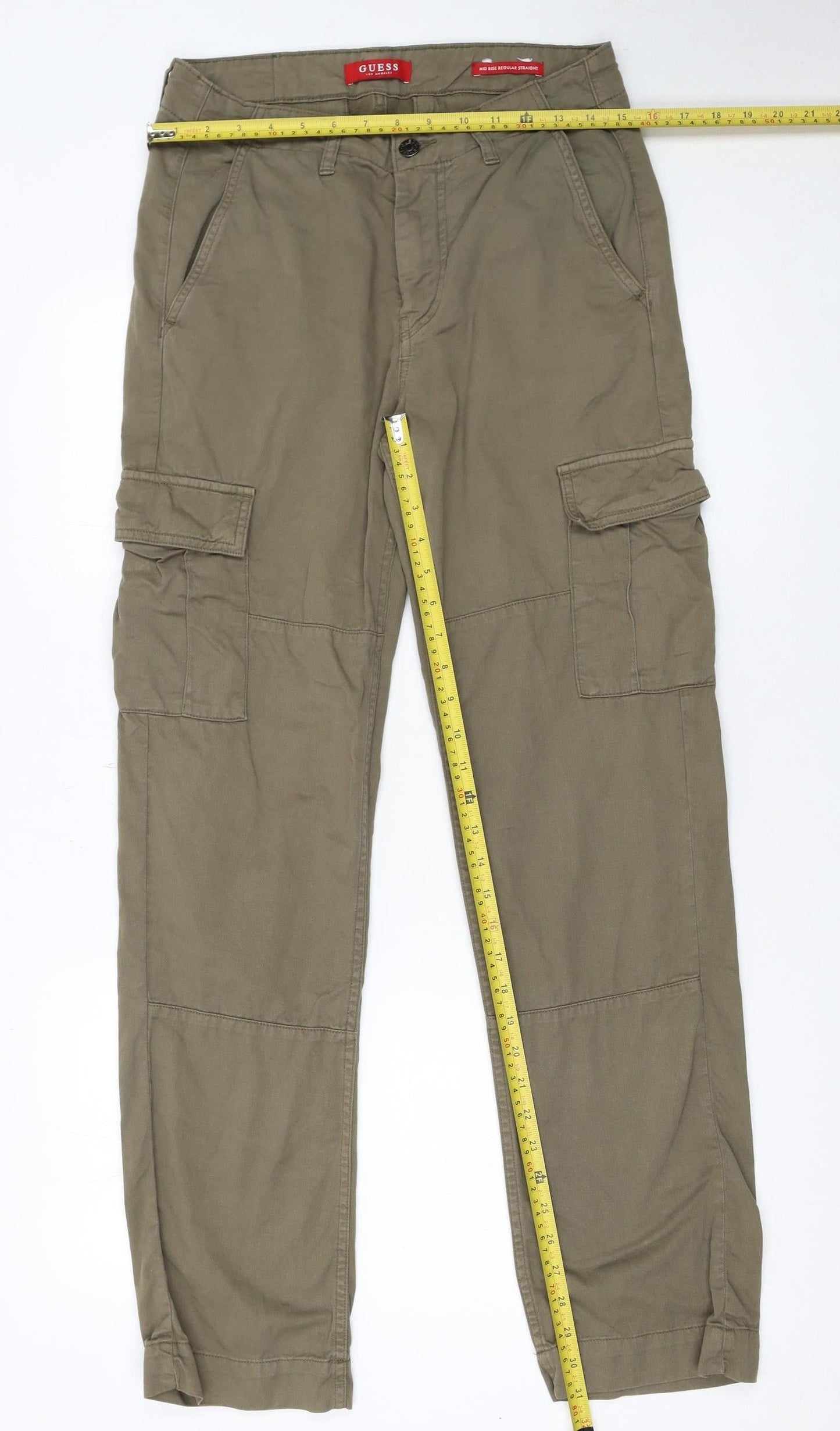 Mens UK Size 28x32 GUESS Regular Fit Cargo Brown Trousers