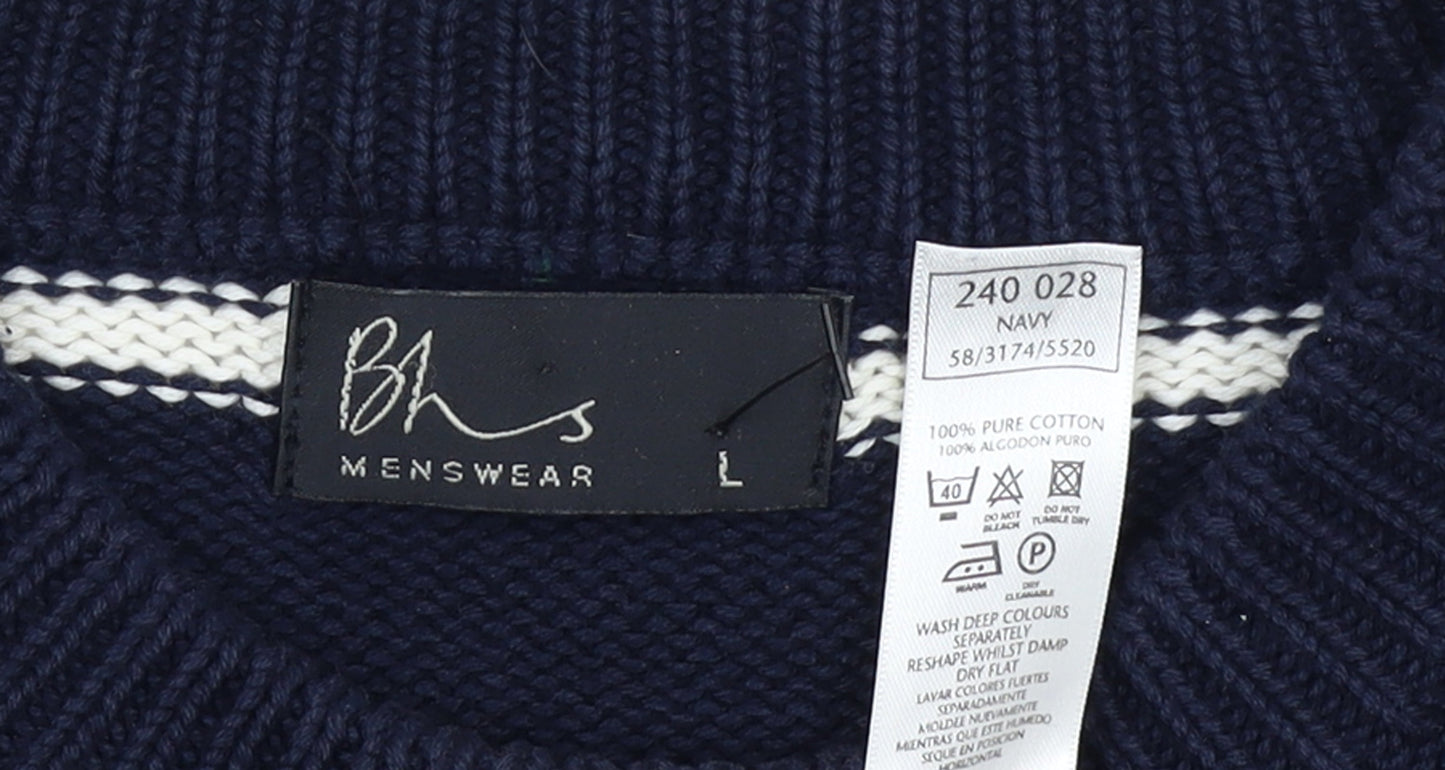 Mens UK Size L BHS Blue Pullover Jumper
