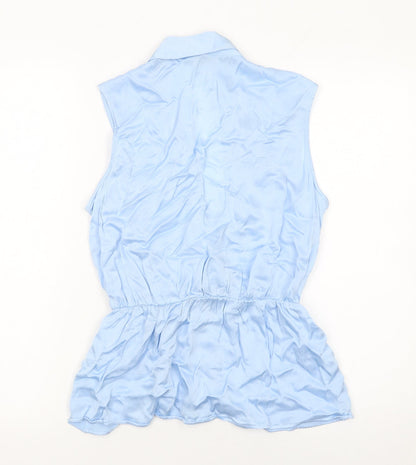 Next Women Blue Viscose Wrap Blouse Size 10 Sleeveless Collared Top