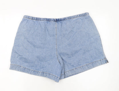H&M Women Blue Denim Chino Shorts Size L Cotton Drawstring Casual