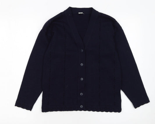 Adams Girls Blue Acrylic Button-Up Knit Cardigan 10 Years