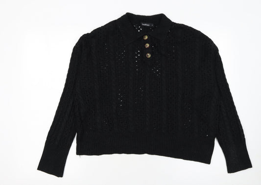 Womens UK Size M Boohoo Black Henley Jumper