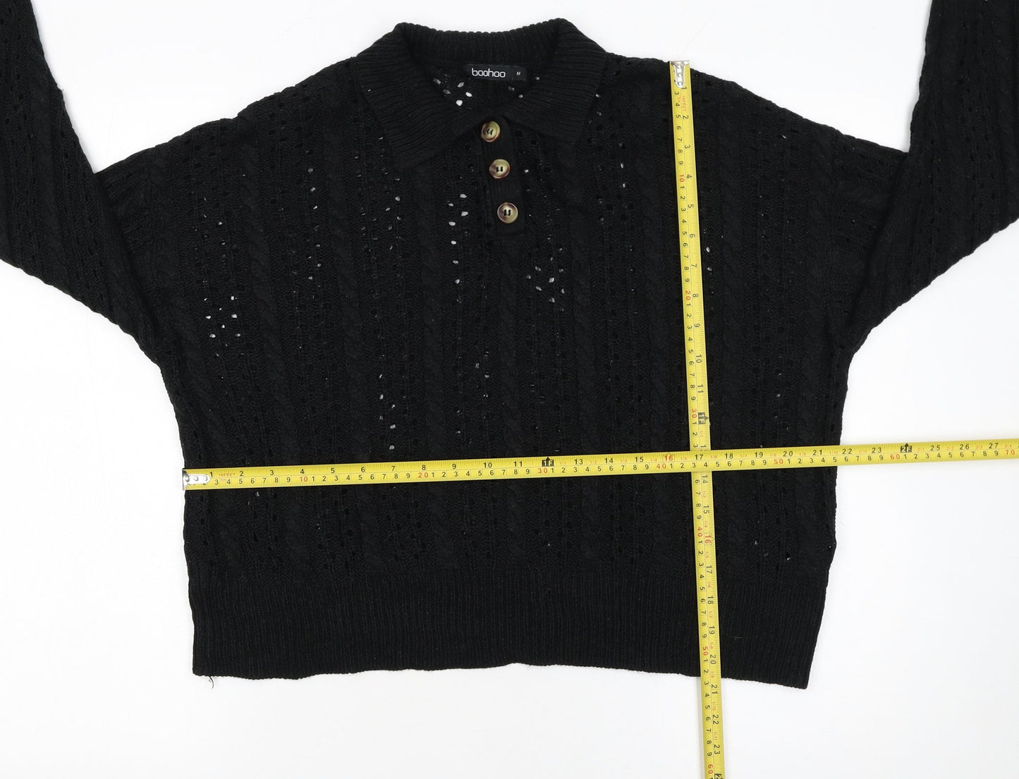 Womens UK Size M Boohoo Black Henley Jumper