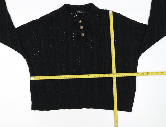 Womens UK Size M Boohoo Black Henley Jumper