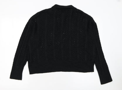 Womens UK Size M Boohoo Black Henley Jumper