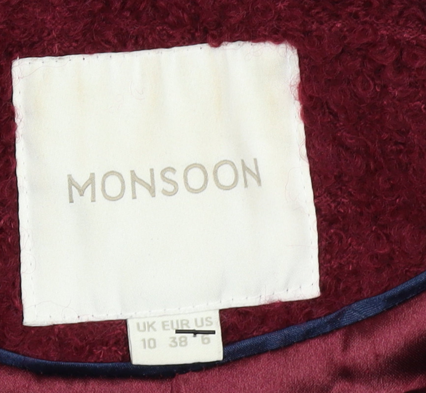 Monsoon Womens Red Wool Blend Mid-Length Coat Size 10