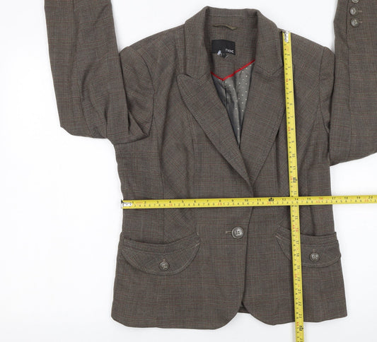 Next Women Brown Check Blazer Size 14 Tailored Single-Breasted Jacket