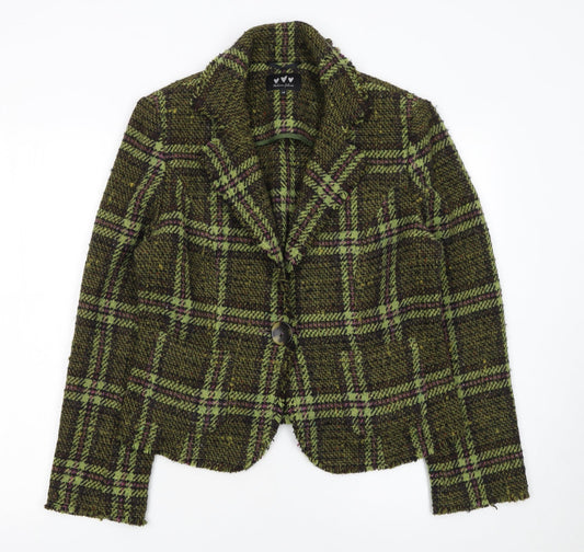 Marks and Spencer Per Una Women's Green Wool Tweed Check Blazer Size 14