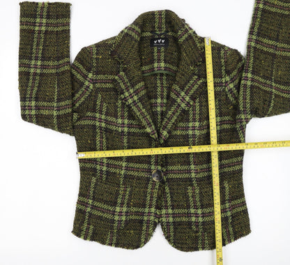 Marks and Spencer Per Una Women's Green Wool Tweed Check Blazer Size 14