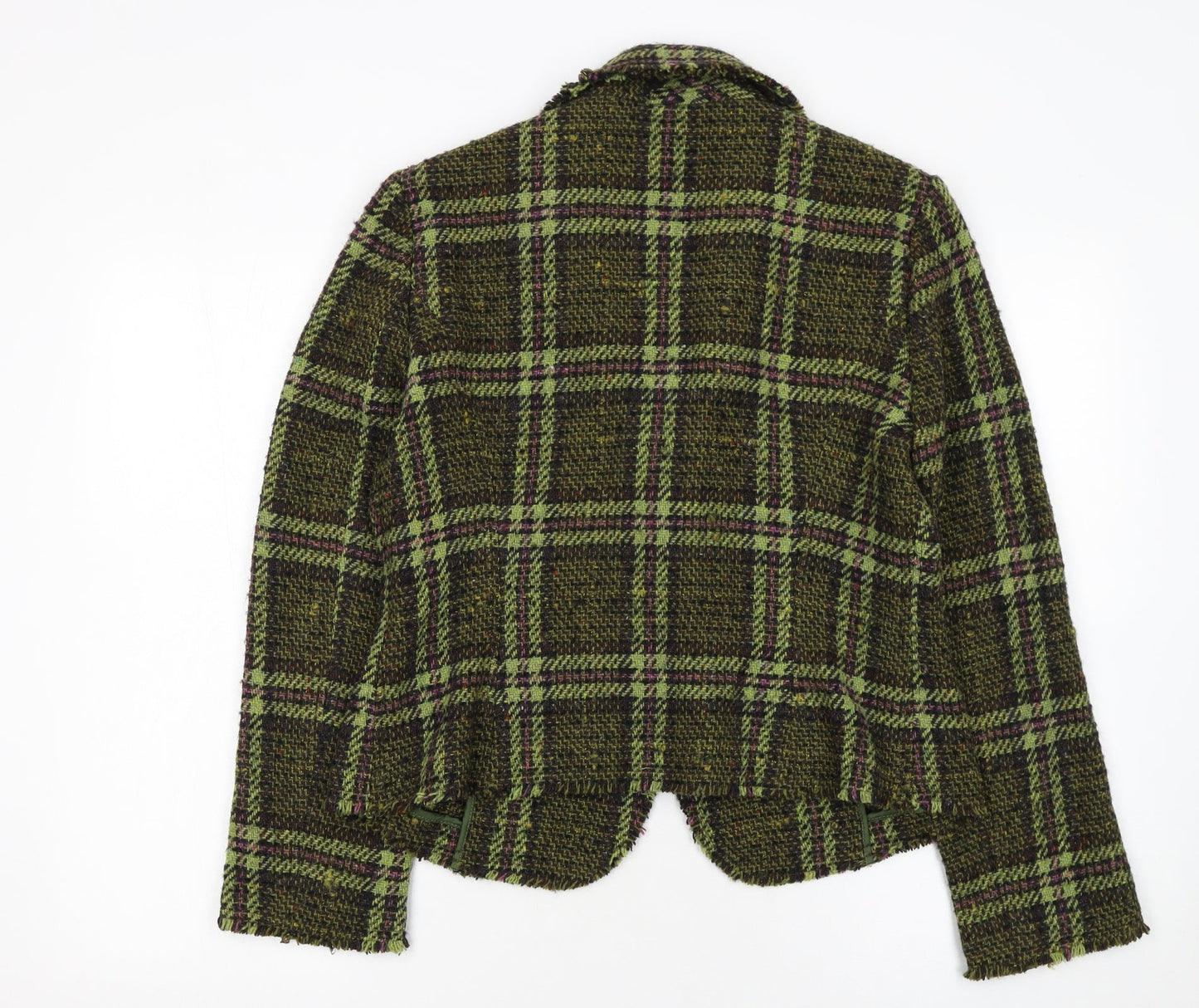 Marks and Spencer Per Una Women's Green Wool Tweed Check Blazer Size 14